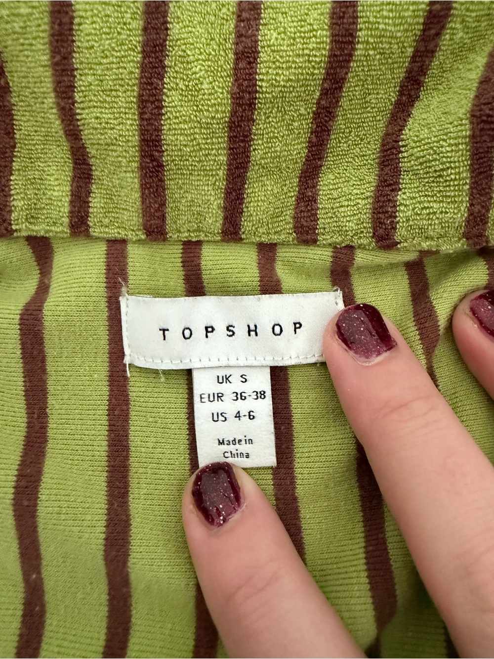 Topshop Olive Green and Brown Striped Short-Sleeve Boxy Top - Picture 6 of 7
